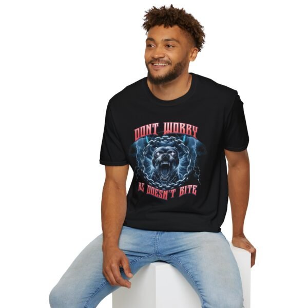 Dont Worry He Doesnt Bite TShirt  Demon Dog Graphic Tee  Dark Humor Shirt  Edgy Gothic Apparel   Funny Fantasy Design - Image 12