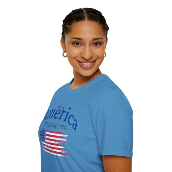 America The Beautiful T-Shirt | Distressed American Flag Graphic Tee | 1776 Patriotic Shirt |  Vintage Flag Design | American Pride Shirt - Image 9