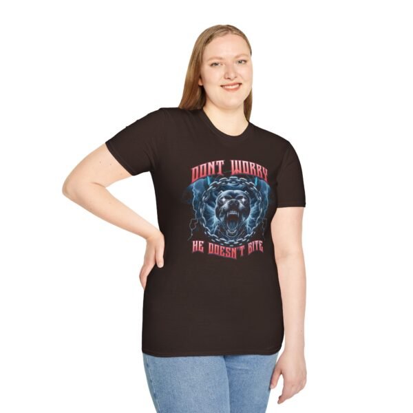 Dont Worry He Doesnt Bite TShirt  Demon Dog Graphic Tee  Dark Humor Shirt  Edgy Gothic Apparel   Funny Fantasy Design - Image 17