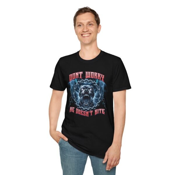 Dont Worry He Doesnt Bite TShirt  Demon Dog Graphic Tee  Dark Humor Shirt  Edgy Gothic Apparel   Funny Fantasy Design - Image 7